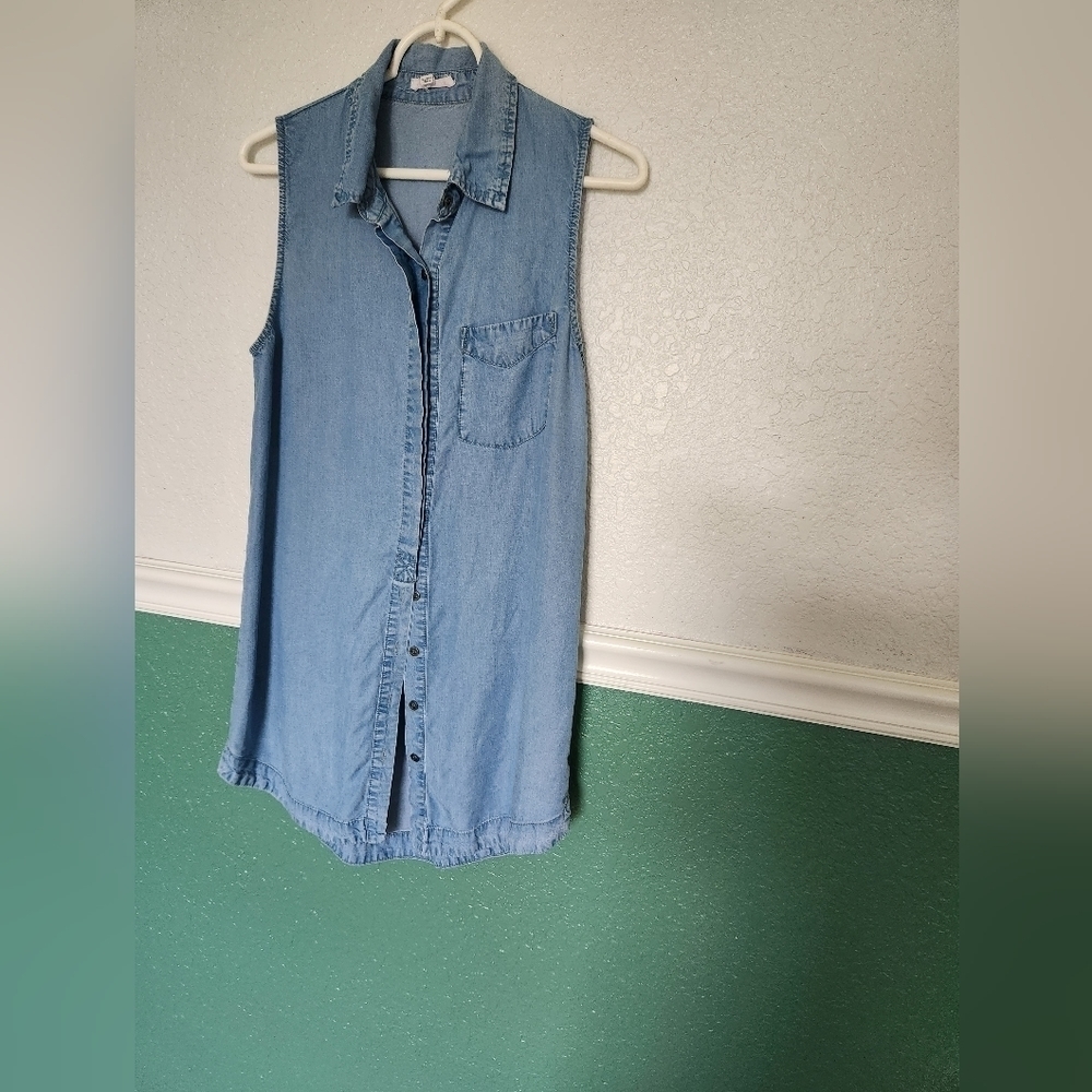 Women's Size‎ Small Tunic Sleeveless Button High-Low Collared Dress